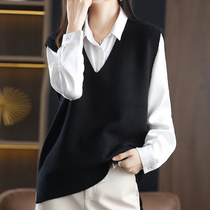 Open Fork Cashmere Knitted Waistcoat Vest Woman 2022 Spring new v collar loose ins sleeveless blouse wool Camshoulder
