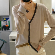 Collage-thin wool knit cardiovert 2021 spring autumn new v collar loose fur coat overcoat damp