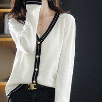 Famous Yuan Temperament Small Scent Wind Wool Knit Cardiovert Jacket Woman 2022 Spring new stylish collage outer lap jacket