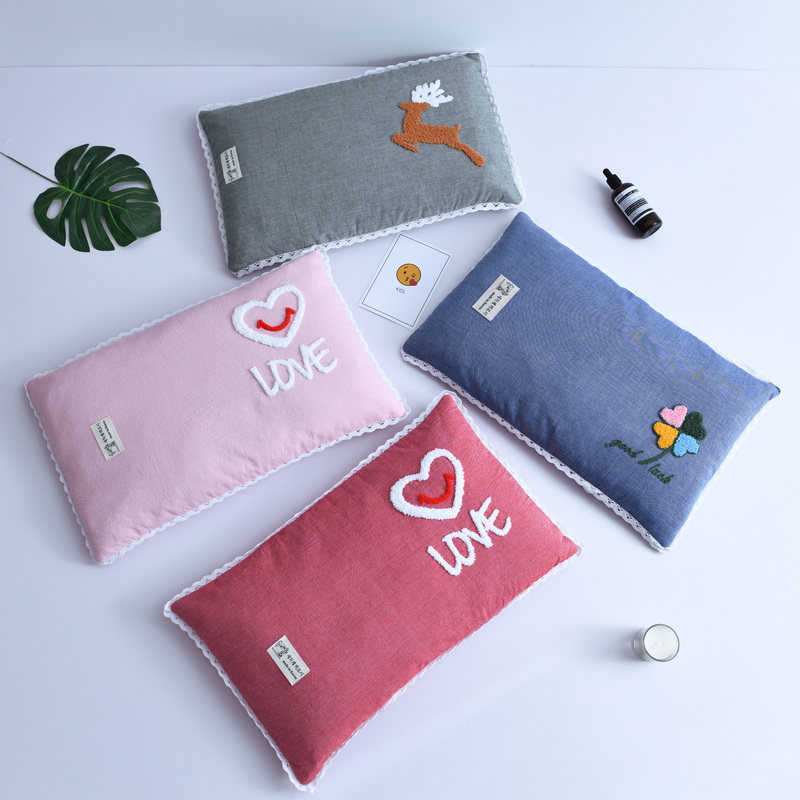 Wash cotton towel embroidery children's full buckwheat pillow pillow core kindergarten baby baby pillow 015 years old