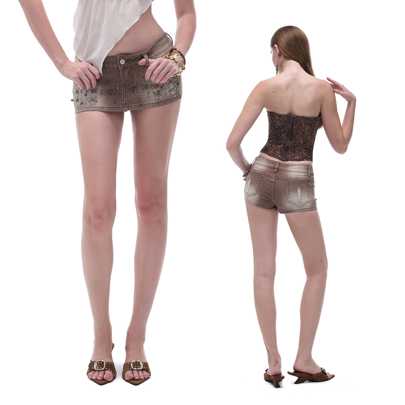 Starttheengine Original Vintage Millennium Hot Girl Ripped Shorts American Low-Rise Stretch Denim Shorts