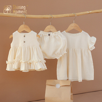 Newborn baby girl baby clothes pure cotton summer style suit Home clothes A class of pure cotton 0-1 year old baby full moon clothes