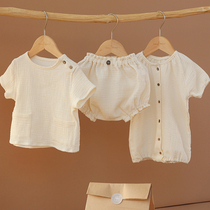 Newborn baby clothes Summer thin style Harsuit A pure cotton stay-at-home 0-1-year-old newborn baby short sleeve fartsuit