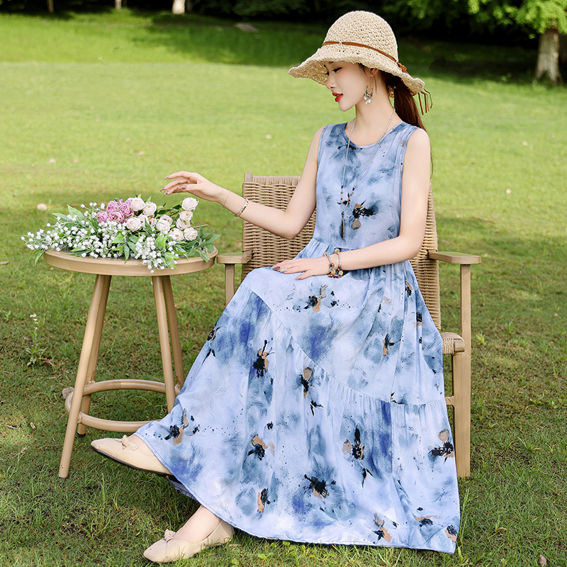 Mom's Fashionable High-End Cotton Silk Dress 2026 New Women's Summer Sleeveless Tank Dress Loose Large Size Suspender Dress Mom's Fashionable High-End Cotton Silk Dress 2026 New Women's Summer Sleeveless Tank Dress Loose Large Size Suspender Dress