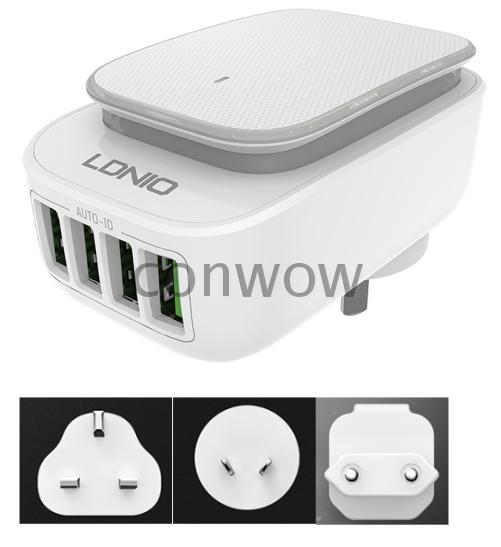 LDNIO 5V4 4A multi-function British standard European standard Australian American standard plug 4-port USB charger with night light
