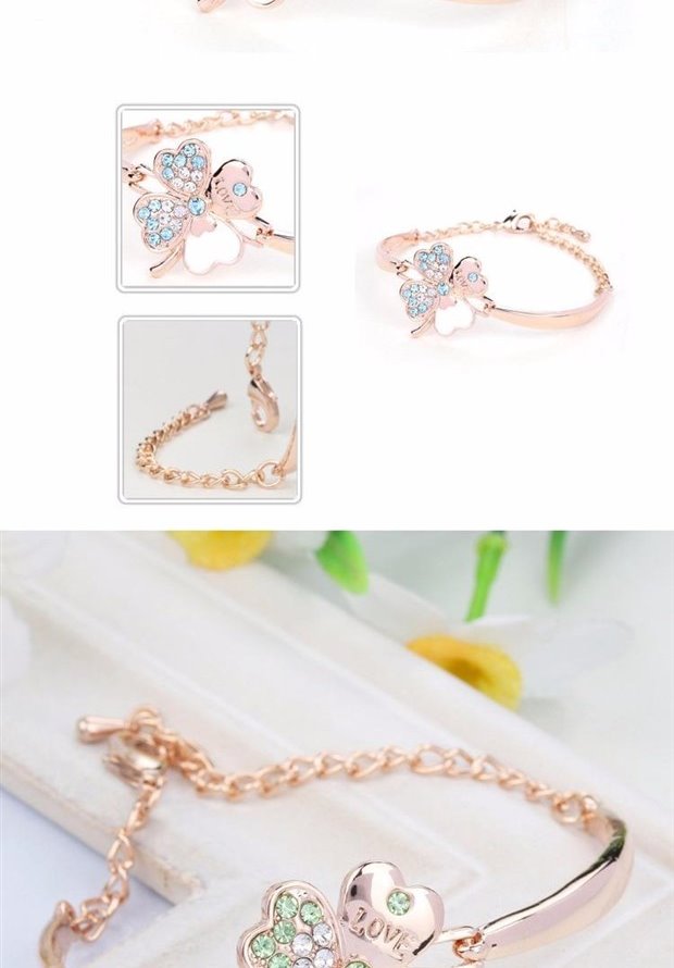 Vòng đeo tay TFBOYS Rose Gold Cỏ ba lá Vòng đeo tay Wang Junkai Yi Qian Câu lạc bộ hỗ trợ thiên niên kỷ Vòng đeo tay - Vòng đeo tay Cuff vòng gỗ trầm hương