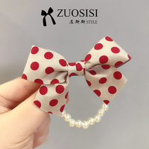 zuosisi tide children hair accessories girl polka dot bow Pearl Hairband children beaded head rope leather band temperament