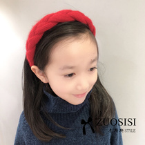 Zuos childrens headdress girl New year red hair hoop wool knitting festive headband Korean trend hair accessories