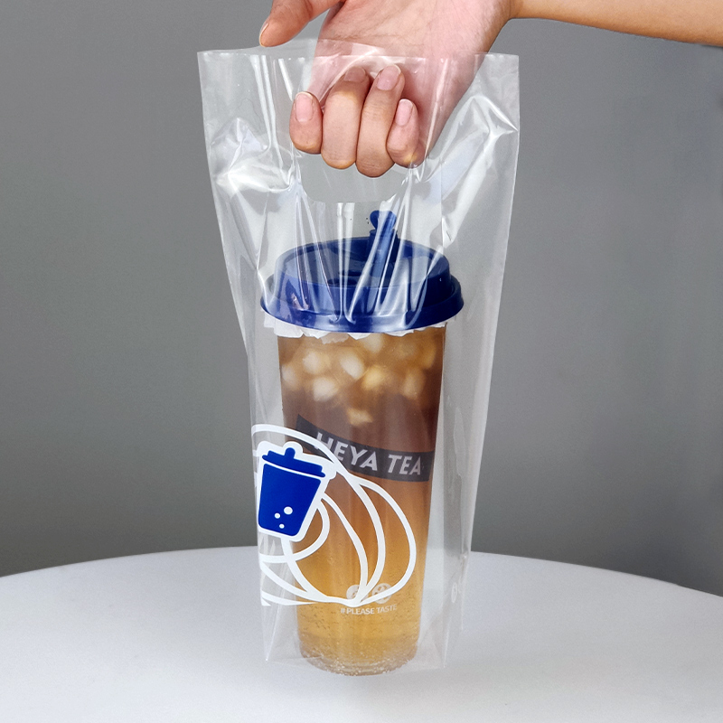 Milk cup packaging bag disposable thickness transparent high-end plastic handbag outsourced single double cup bag custom logo
