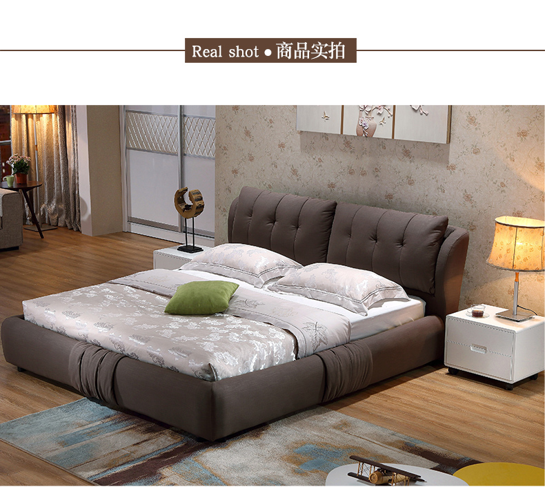 Ah, cuộc sống, nội thất phòng ngủ, giường vải tối giản hiện đại, giường đôi + bàn đầu giường + nệm kết hợp kệ để tivi