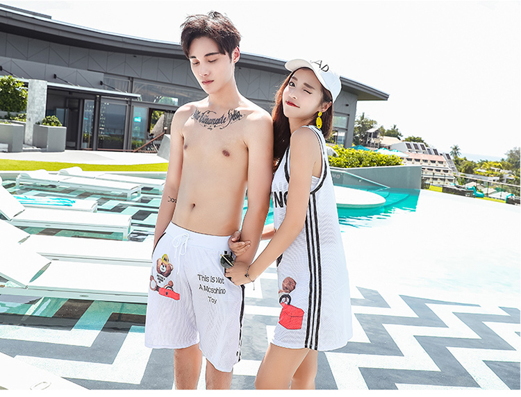 Cặp đôi đồ bơi nữ thể thao phù hợp chia phẳng ba mảnh thép tấm bảo thủ áo dài che bụng cỡ lớn suối nước nóng đồ đi biển cho cặp đôi
