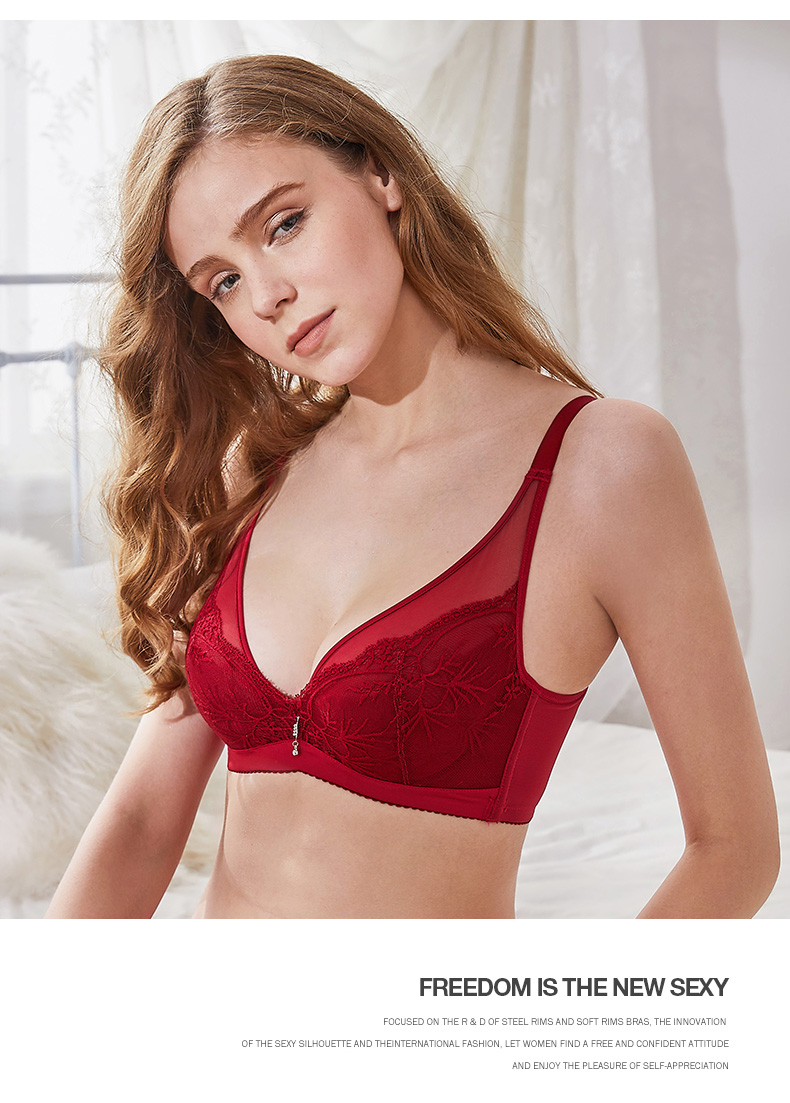 Yêu cỡ lớn đồ lót mỏng nữ sinh năm trên bộ sưu tập ngực lớn khoe ngực nhỏ màu đỏ gợi cảm A6679B1 - Áo ngực không dây quần lót nữ