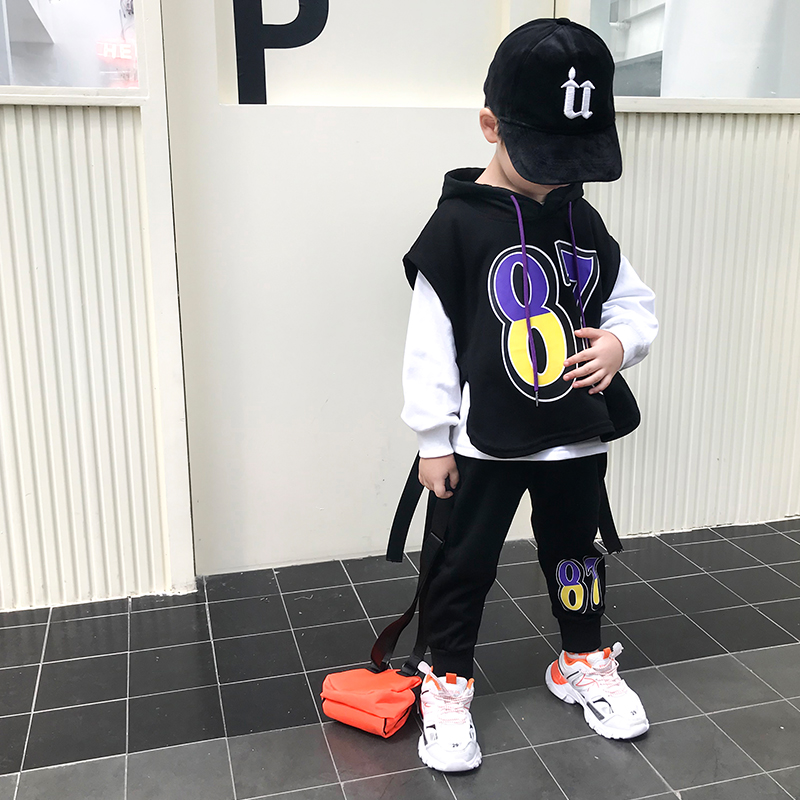 Boys autumn sweater suit 2022 new foreign style autumn clothes baby handsome children hip-hop fried street three-piece trend