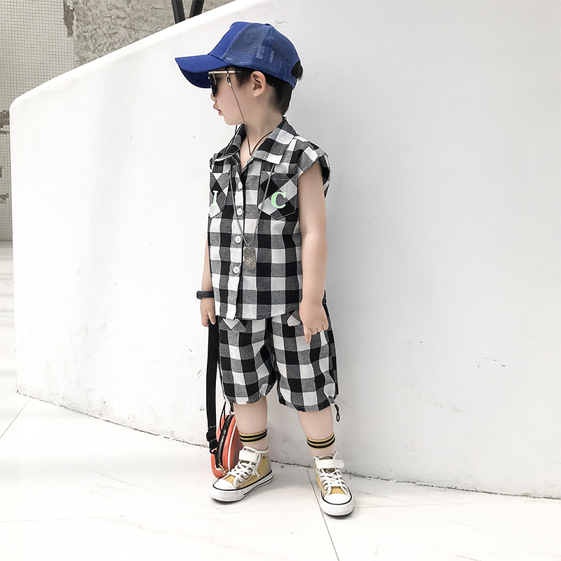 Boy Clothing Boy Summer Clothing Suit New Foreign Pie Children Summer Boy Baby Sleeveless Vest Casual Two-piece Tide