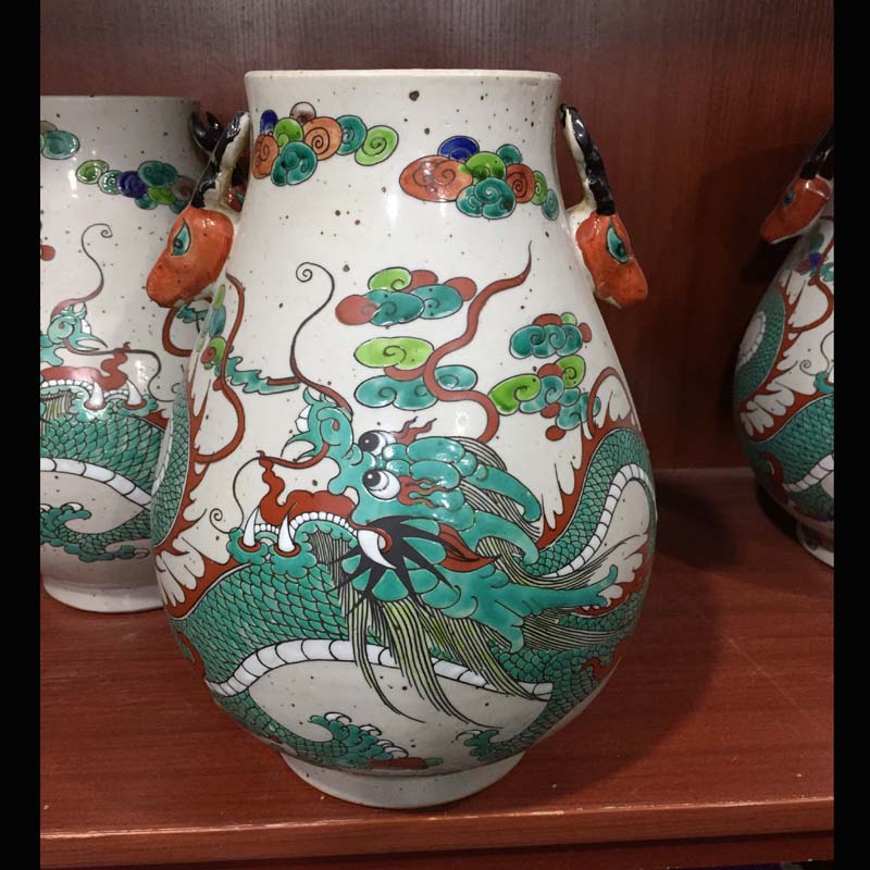 Jingdezhen pastel yellow dragon imitation qianlong vase of Buddha Buddha double listen tube of of primitive simplicity is elegant vase