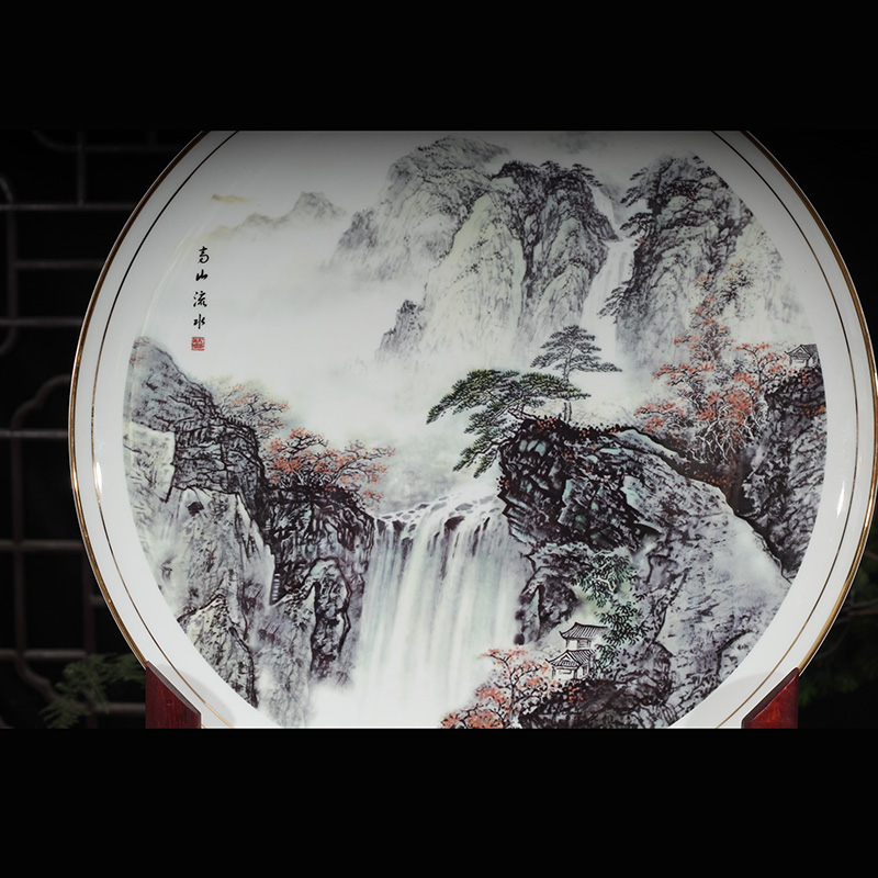 Jingdezhen large landscape art porcelain domestic lobby sitting room porch porcelain art adornment furnishing articles large plate