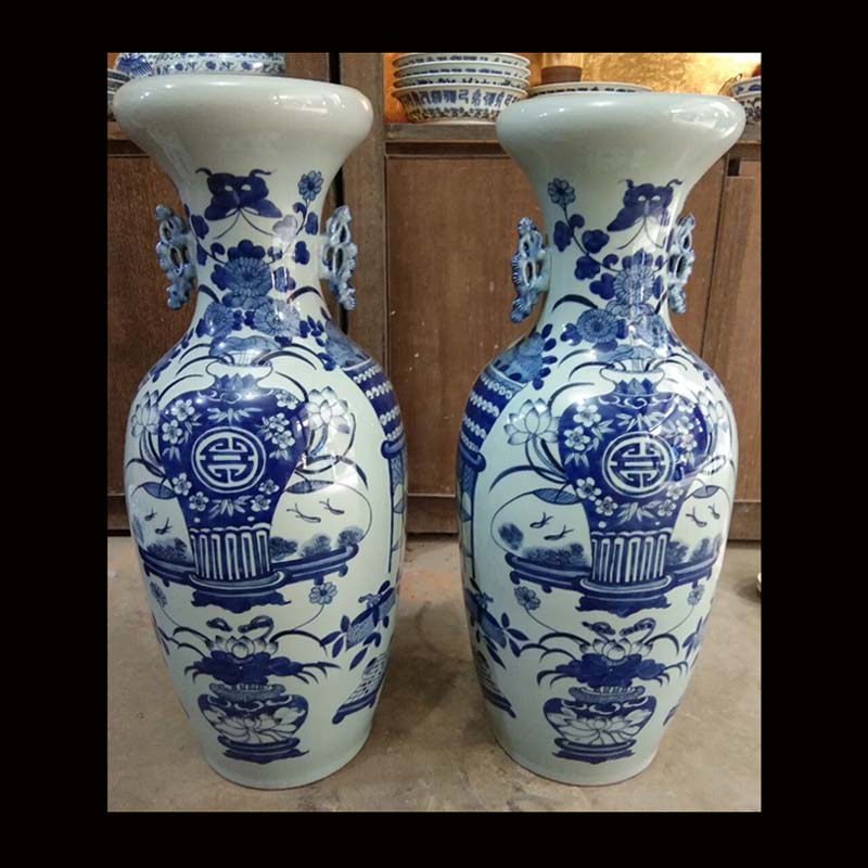 Jingdezhen double lion imitation word antique vase of dowry hand - made ceramic vase 60 Gao Qinghua ground vase