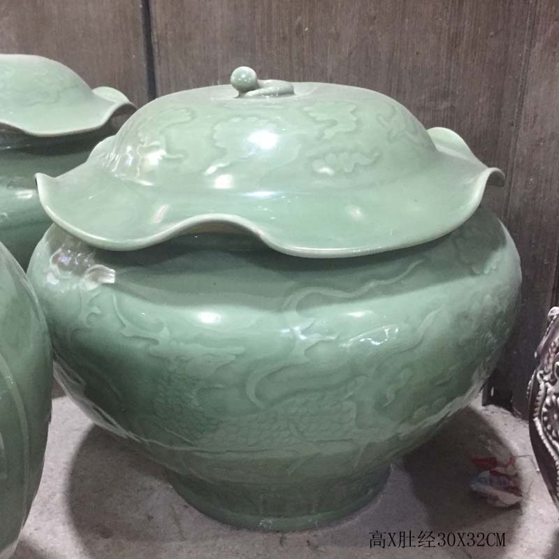 Jingdezhen pot archaize longquan porcelain lotus leaf pea green porcelain lotus leaf archaize the up chinaware lotus as cans