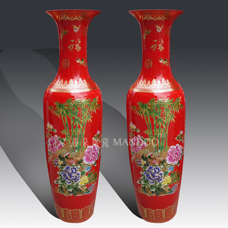 Large Red Chen Set Up Large Vase New Residence Fashion Big Red Decorative Vase Clubhouse Company Opening Big Red Flower Bottle