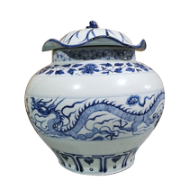 High imitation of Yuan blue and white cloud and dragon pattern lotus leaf lid jar unearthed in Gaoan Jiangxi Province Dragon pattern lotus leaf lid jar