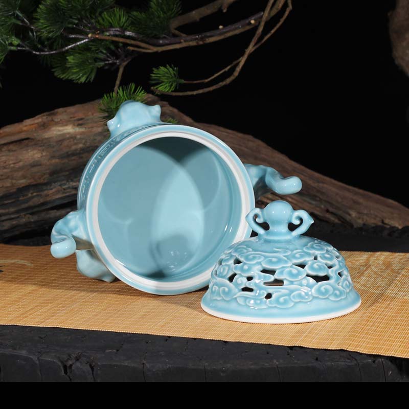 Jingdezhen delicate celadon sky blue porcelain censer triangle elephant nose porcelain present high furnace by hand