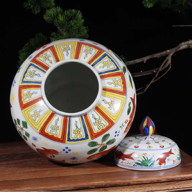 Jingdezhen archaize fish algae grain tank high - grade Ming jiajing of Ming dynasty porcelain up colorful tank classic furniture