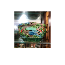 Chinese antique porcelain entry key jar porcelain high-end furnishing water shallow jar color blue and white carved jar