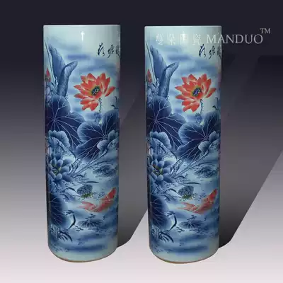 Living room new home furnishings large vase Elegant high-end hand-painted lotus quiver large vase TV cabinet furnishings vase