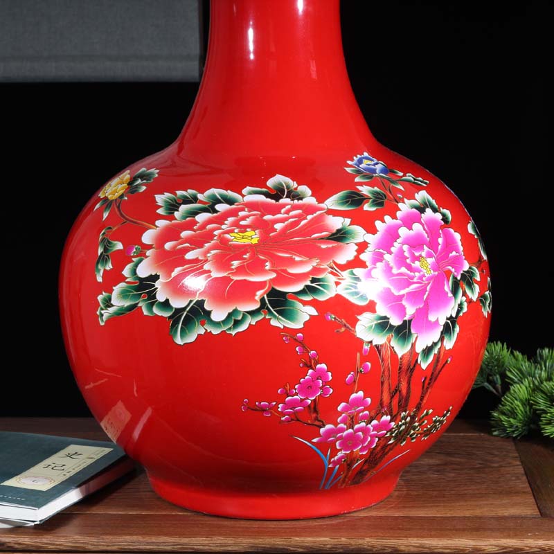 Jingdezhen red riches and honor peony demand flower porcelain vases to admire the celestial bottle vase 50 to 60 cm tall vases