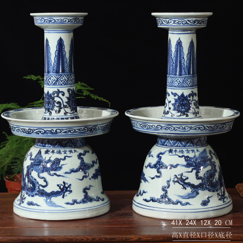 Jingdezhen blue and white dragon candlestick porcelain big censer 45 senior high for 3570 suits for dragon temple incense buner