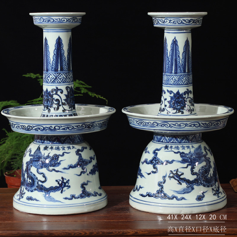 Jingdezhen blue and white dragon candlestick porcelain big censer 45 senior high for 3570 suits for dragon temple incense buner