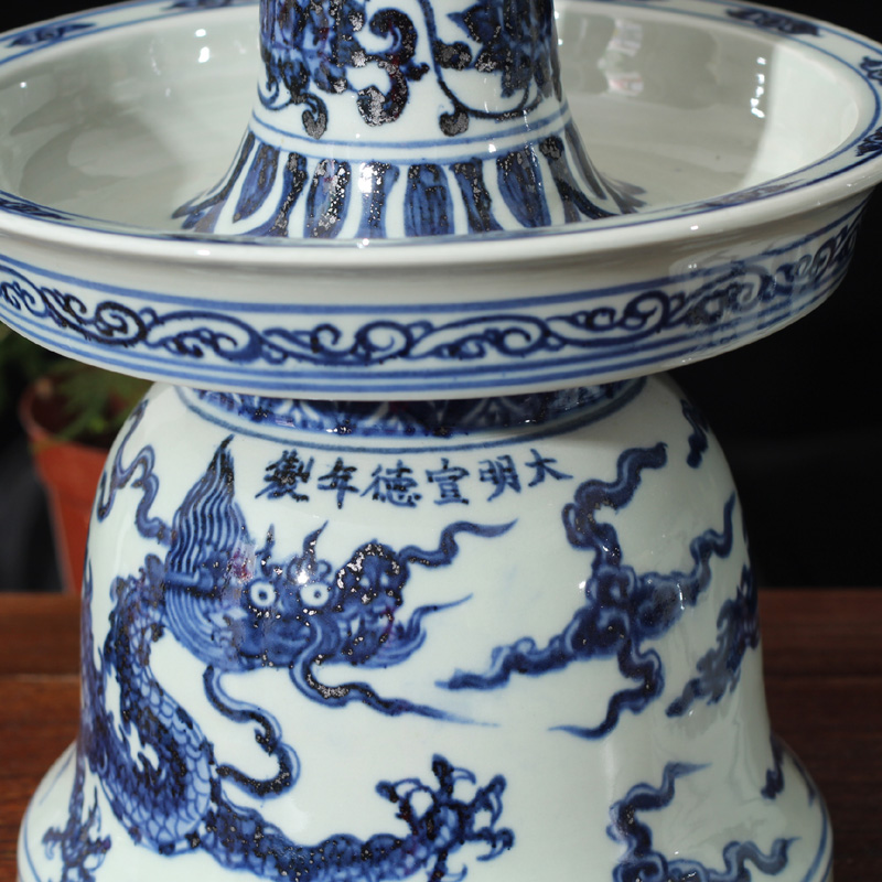 Jingdezhen blue and white dragon candlestick porcelain big censer 45 senior high for 3570 suits for dragon temple incense buner