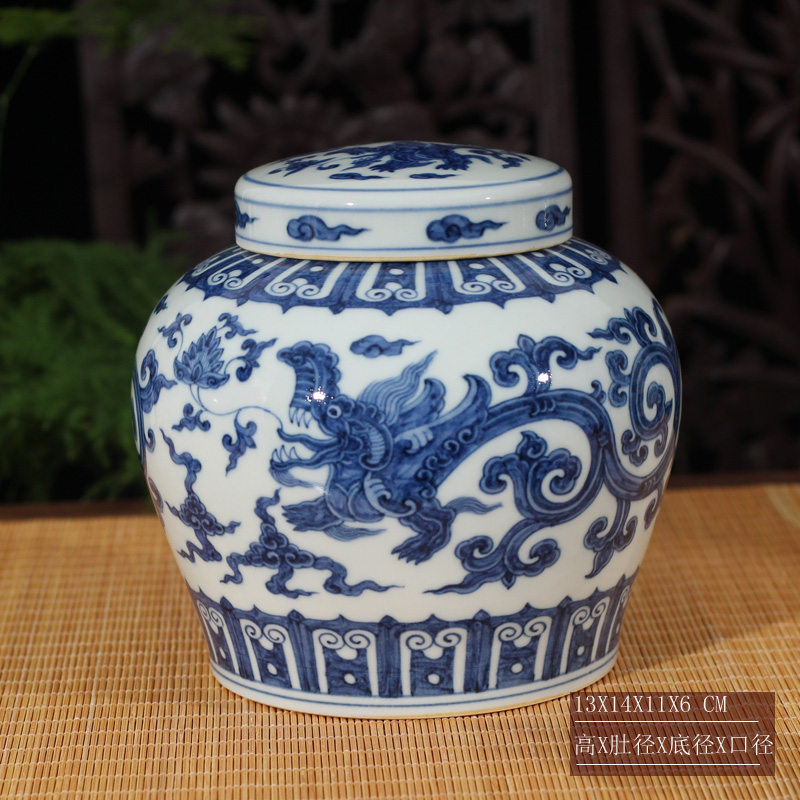 Jingdezhen archaize Ming chenghua of day can of blue and white hand draw day words can hand - made caddy fixings collection