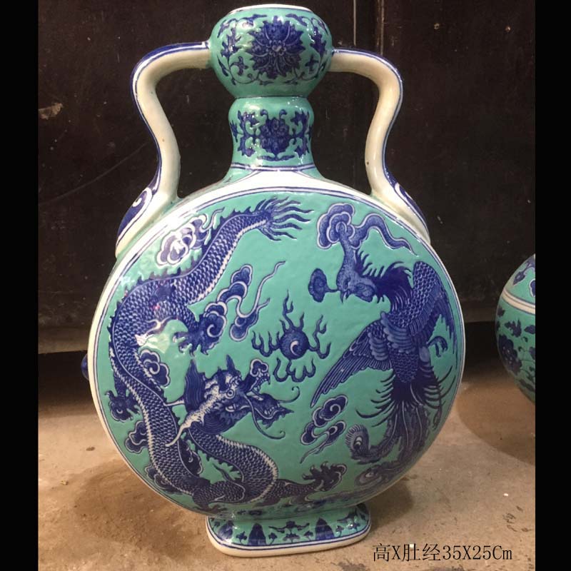 Jingdezhen blue and white dragon jintong flat bottles of imitation in porcelain vase bucket flat color porcelain longfeng classical flat bottles