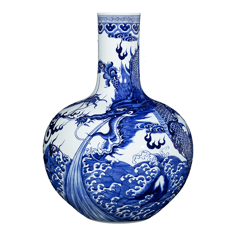 Jingdezhen hand - made double circle bottom type of celestial deno grain porcelain vase fierce sea dragon landscape tree