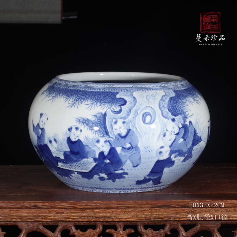 Jingdezhen blue and white vase writing brush washer from high - grade double - sided painting display cultural gift porcelain vase
