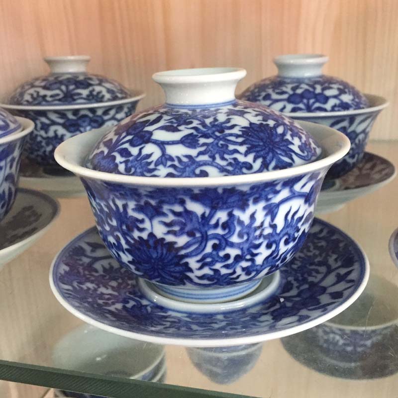 Jingdezhen blue and white maintain manual painting only three tureen dragon cup master cup tong qu firewood master CPU