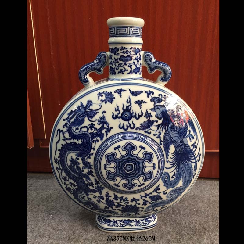 Jingdezhen double phoenix blue - and - white porcelain Chen, vases, antique porcelain vase abnormity porcelain vase