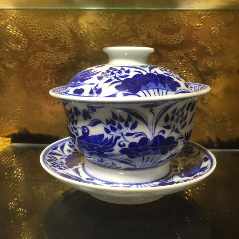 Jingdezhen blue and white maintain manual painting only three tureen dragon cup master cup tong qu firewood master CPU