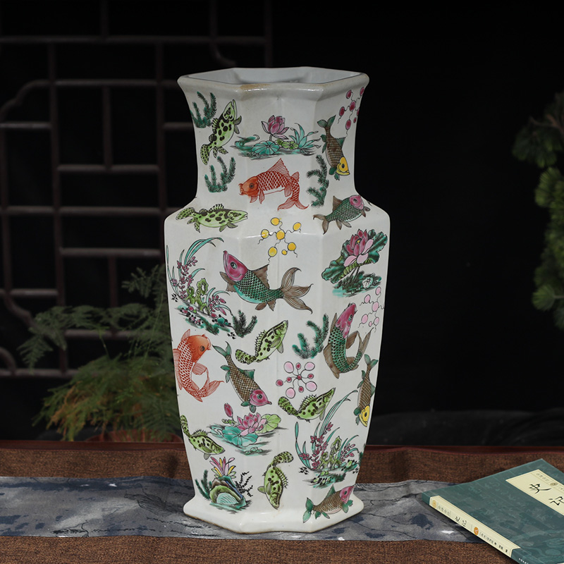 Jingdezhen pastel cranes vase lion pastel colors antique vase fish algae lines 40 high peacock 30 to 35