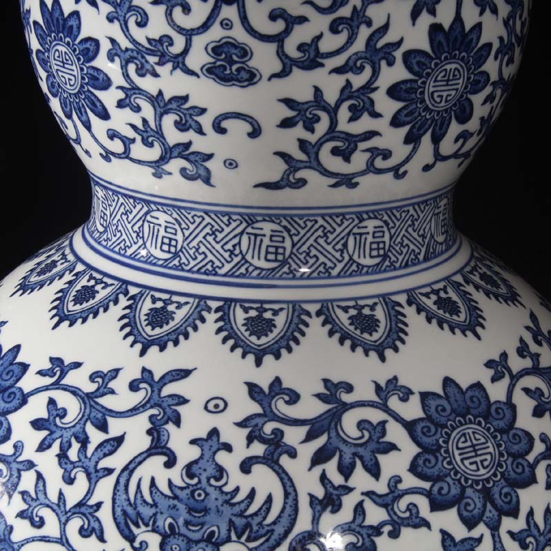 Jingdezhen hand - made bound lotus flower everyone gourd porcelain 50 to 60, 70 1 meter blue and white gourd vases