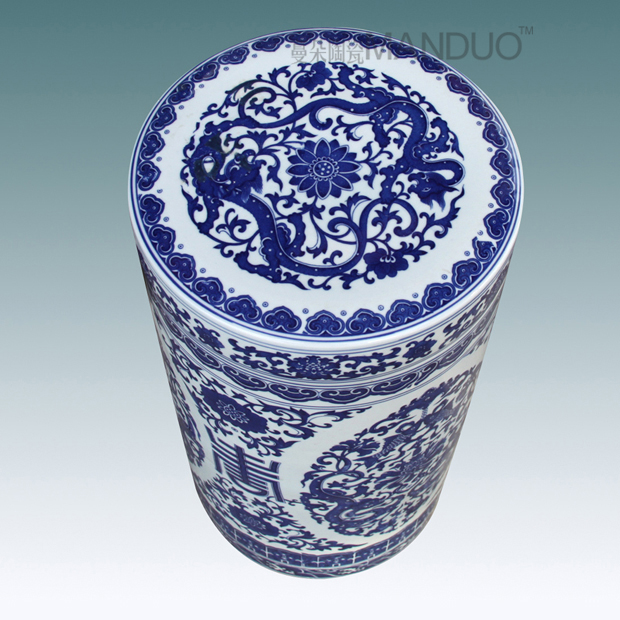 Jingdezhen ceramic meters bolt jar airtight blue - and - white ceramics straight cylinder tank lid can of puer tea cake