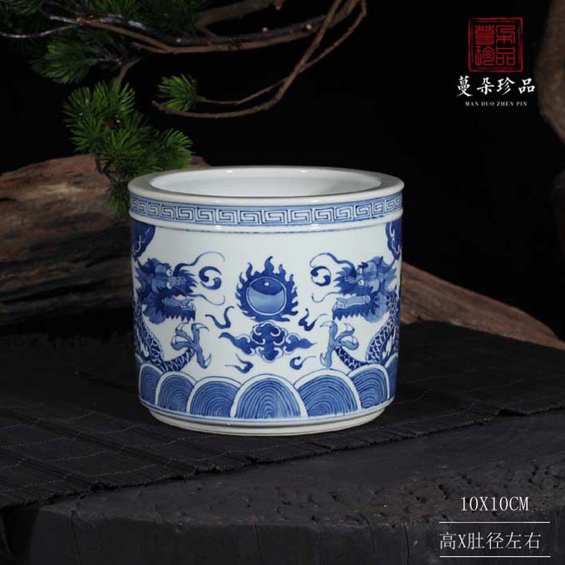 Blue and white porcelain dragon pattern censer temple temple statues furnishing articles present dragon WenXiangLu jingdezhen porcelain art