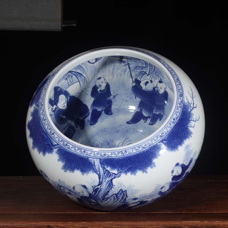 Jingdezhen blue and white vase writing brush washer from high - grade double - sided painting display cultural gift porcelain vase