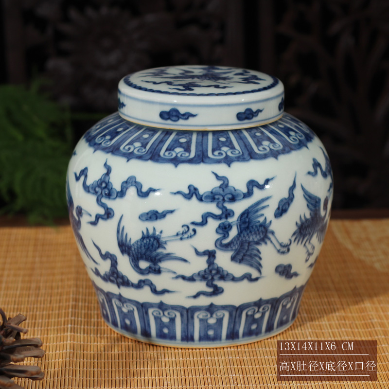 Jingdezhen archaize Ming chenghua of day can of blue and white hand draw day words can hand - made caddy fixings collection