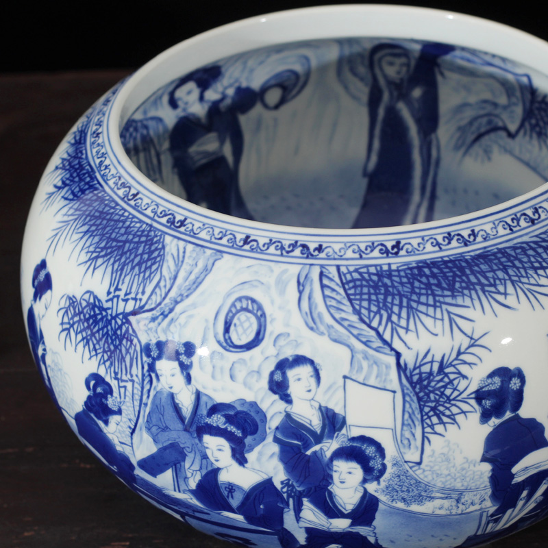 Jingdezhen blue and white writing brush washer from twelve gold hair pin high grade ladies double - sided painting luxurious blue and white porcelain gifts