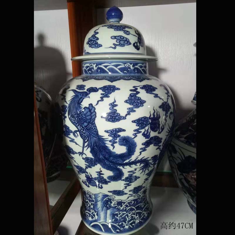 Jingdezhen general color dragon in extremely good fortune general pot 55 high blue and white longfeng grain color POTS that occupy the home