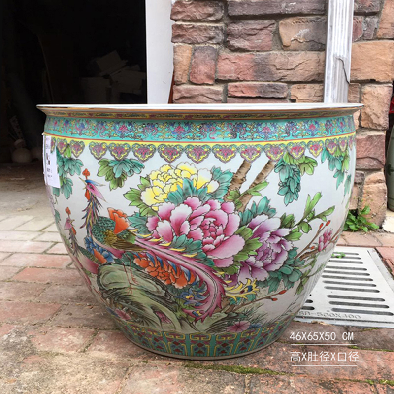 Jingdezhen painting enamel peony large cylinder diameter 50 cm ceramic art painting and calligraphy art ceramic cylinder