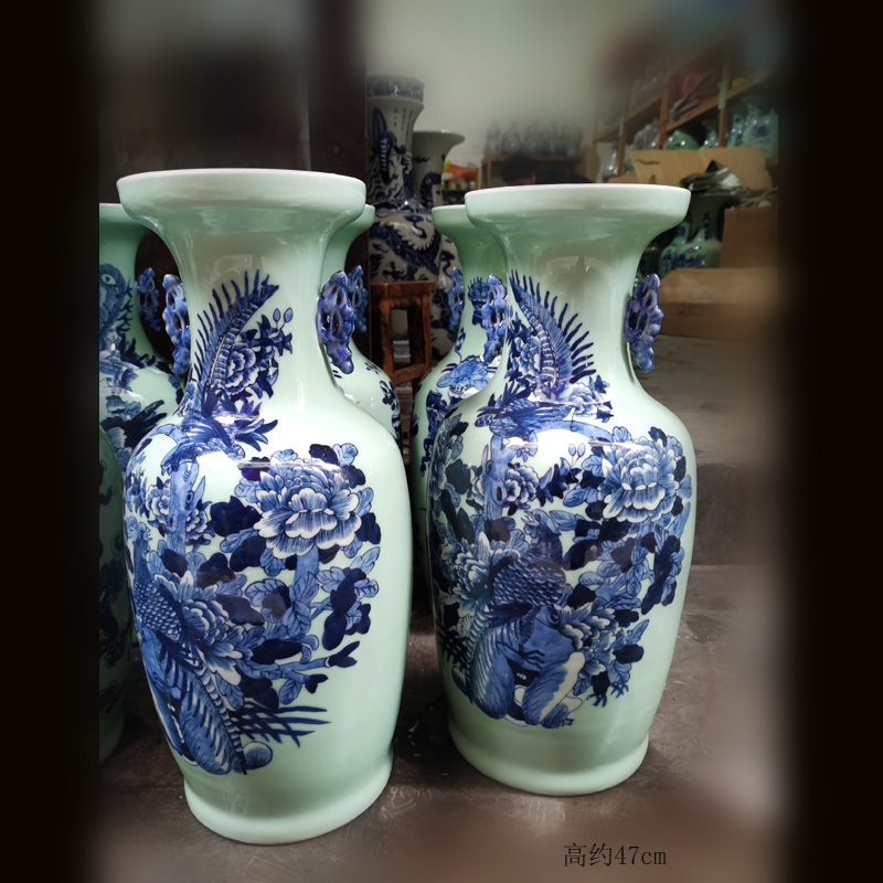 Jingdezhen double lion imitation word antique vase of dowry hand - made ceramic vase 60 Gao Qinghua ground vase