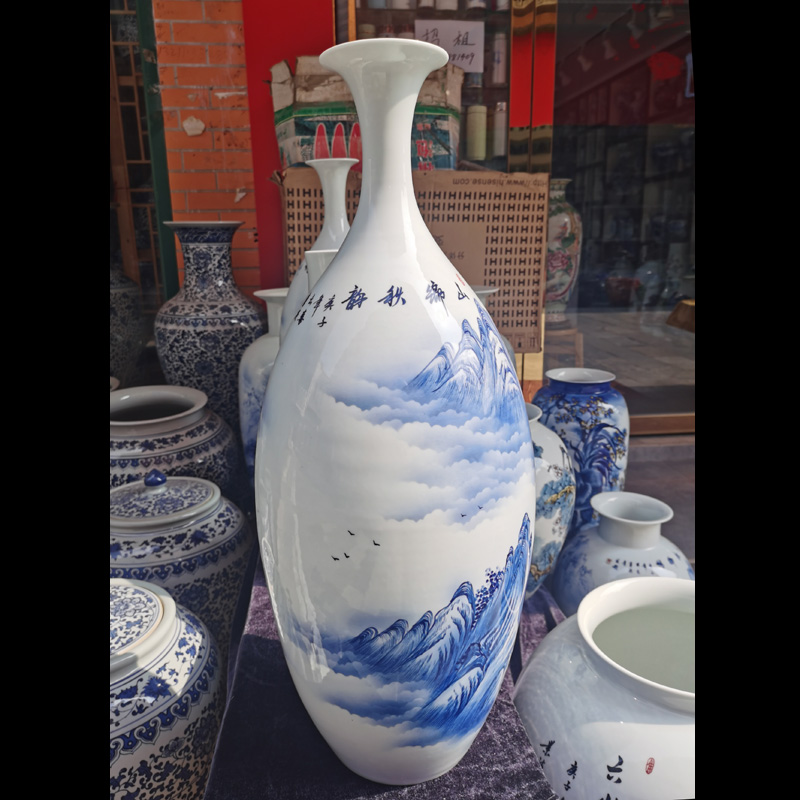 Jingdezhen blue and white landscape olive hand - made bowling 60, 80, 90, 100 cm vase every vase that occupy the home